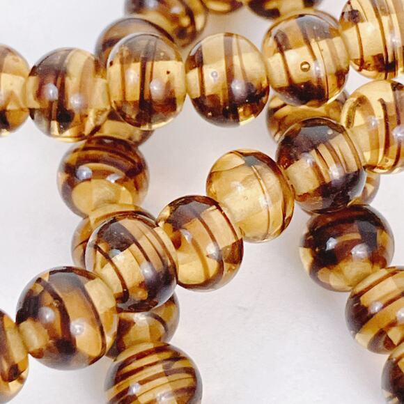 VTG Signed Vogue 50s 60s Striped Warm Amber Glass Bead Necklace 30" Matinee MCM - Picture 6 of 10